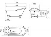 4002B Sbordoni Retro | ванна чугунная на "ножках" 1700х800